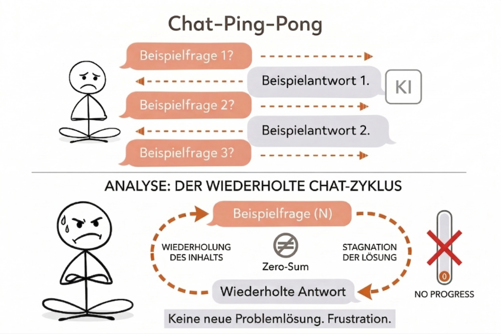 KI-Chat-Ping-Pong = Frustrierend und langsam. Mit KI-Beratung für Unternehmen ist dieses Problem zu lösen und gehört der Vergangenheit an.
